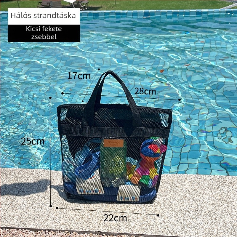Hálós utazótáska strandhoz, nagy kapacitású, uniszex, hálós zsebbel, összecsukható úszótáska