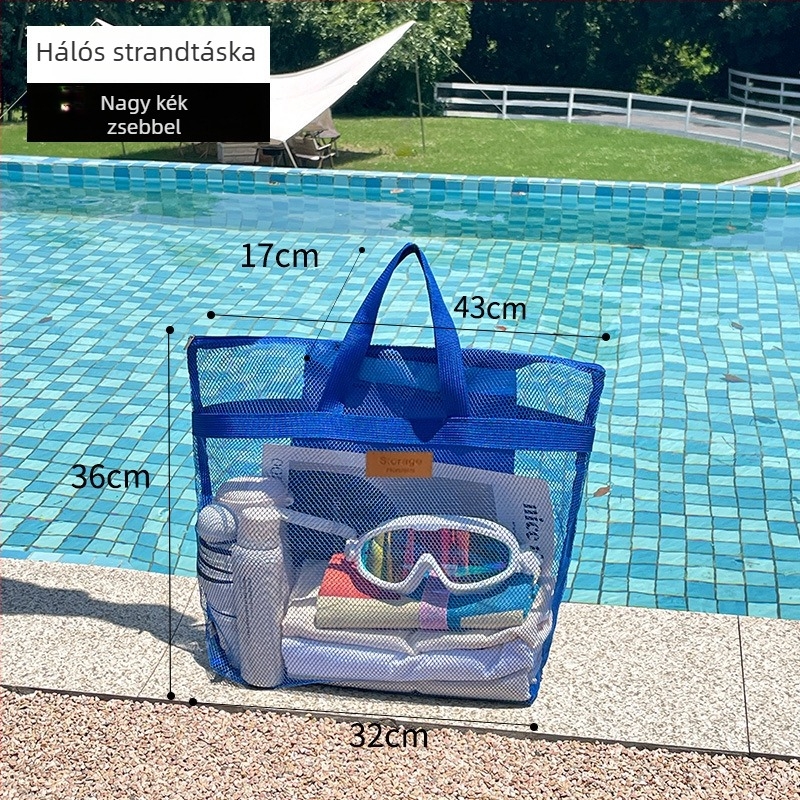Hálós utazótáska strandhoz, nagy kapacitású, uniszex, hálós zsebbel, összecsukható úszótáska