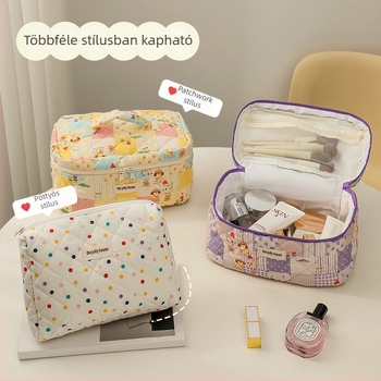 Női pöttyös sminktáska, nagy kapacitású, elegáns és hordozható, összecsukható kozmetikai táska bőrápolási termékekhez