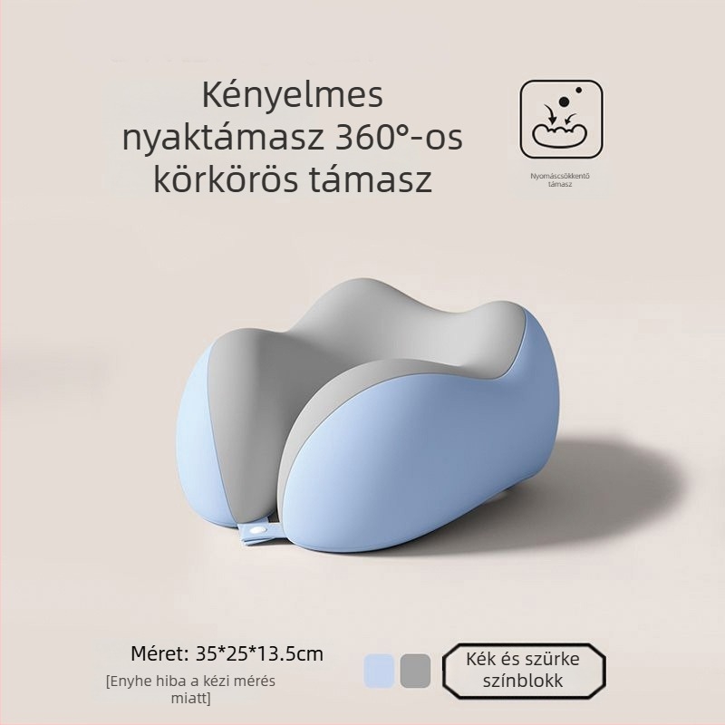 Memóriahabos U-alakú utazó nyakpárna, hordozható repülőgépes alvópárna, összecsukható