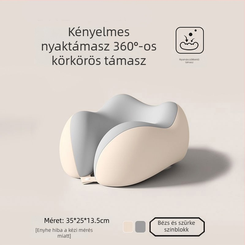 Memóriahabos U-alakú utazó nyakpárna, hordozható repülőgépes alvópárna, összecsukható