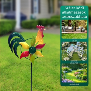 Kültéri vasból készült szélmalom, retro háromszintes forgó kertdekoráció