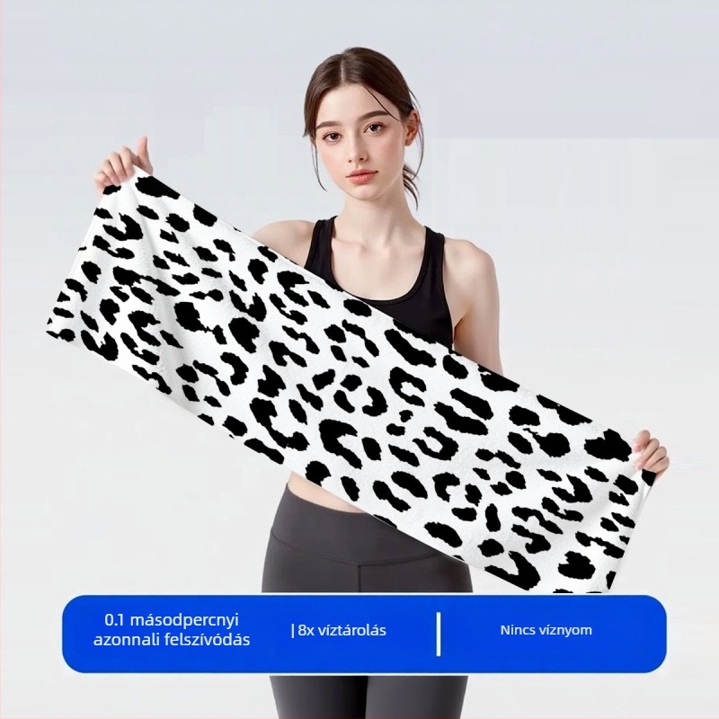 Leopárd mintás sporttörölköző mikroszálas, gyors száradású, izzadságfelszívó, futásra és edzésre, uniszex
