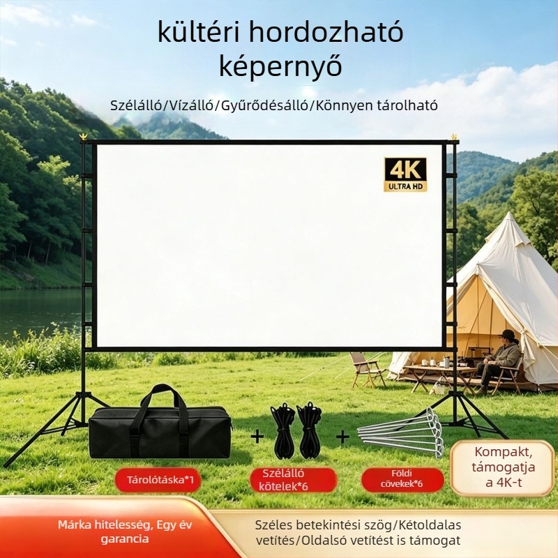 Kültéri hordozható vetítővászon kettős állvánnyal, otthoni vetítéshez