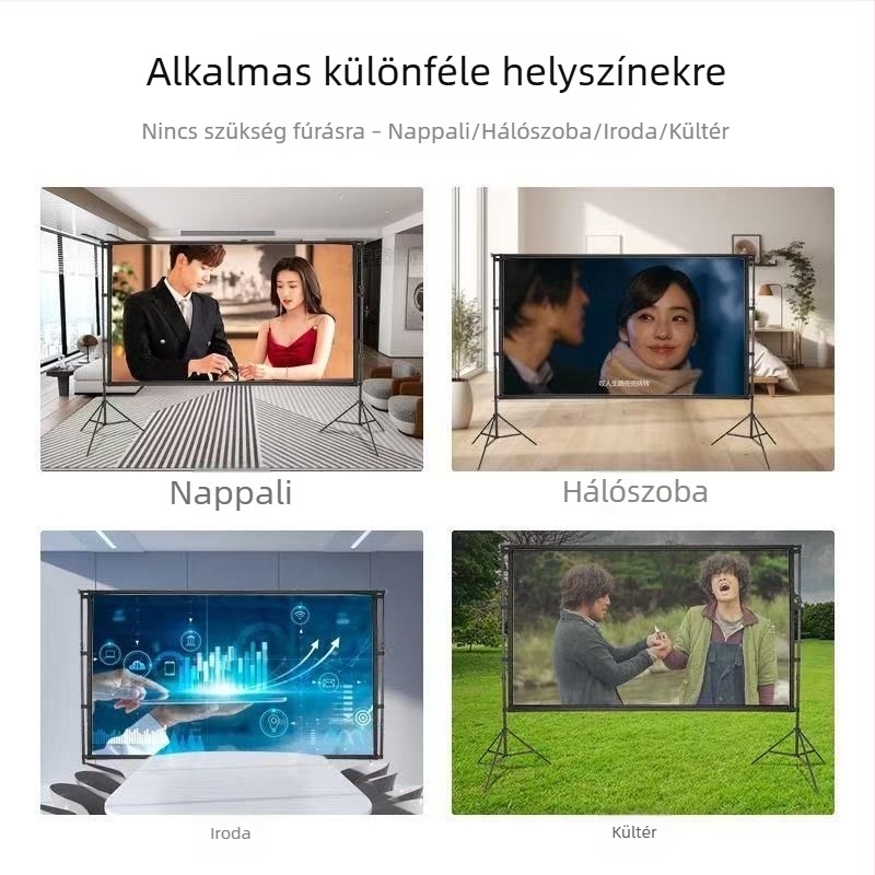 Kültéri hordozható vetítővászon kettős állvánnyal, otthoni vetítéshez