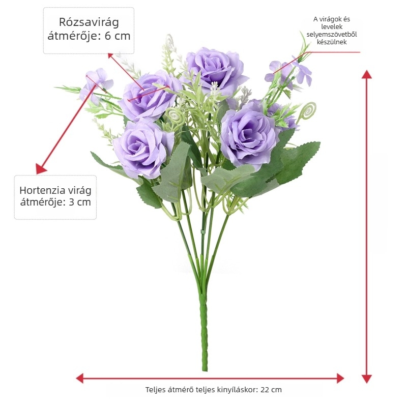 5-ágú selyem rózsa csokor, valósághű, kiváló minőségű művirág, Qibei Corner rózsa, esküvői díszítés, örök virág