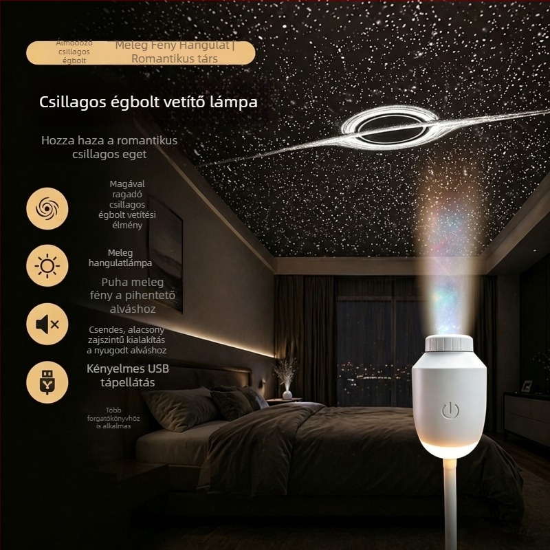 2026-os új asztali lámpa hálószobába, szemvédo éjjeli lámpa cserélhető üveglapokkal, USB-s tápegység, csillagos ég kivetítéssel