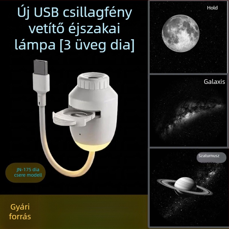 2026-os új asztali lámpa hálószobába, szemvédo éjjeli lámpa cserélhető üveglapokkal, USB-s tápegység, csillagos ég kivetítéssel
