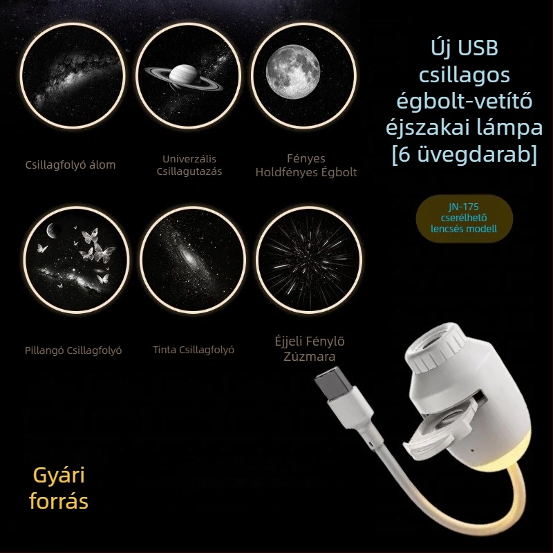 2026-os új asztali lámpa hálószobába, szemvédo éjjeli lámpa cserélhető üveglapokkal, USB-s tápegység, csillagos ég kivetítéssel