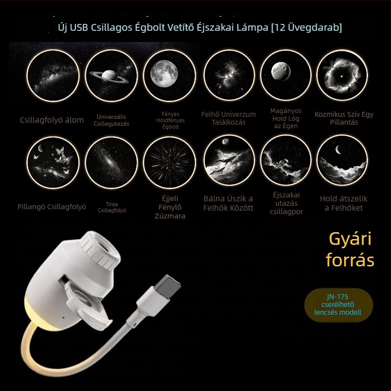 2026-os új asztali lámpa hálószobába, szemvédo éjjeli lámpa cserélhető üveglapokkal, USB-s tápegység, csillagos ég kivetítéssel