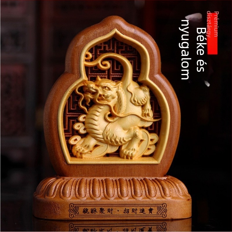 Autó belső tér dekoráció: Guanyin és Maitreya szobor, nyitott mintázatú boxwood és jujube fa, vintage stílusú áldás és biztonság talizmán