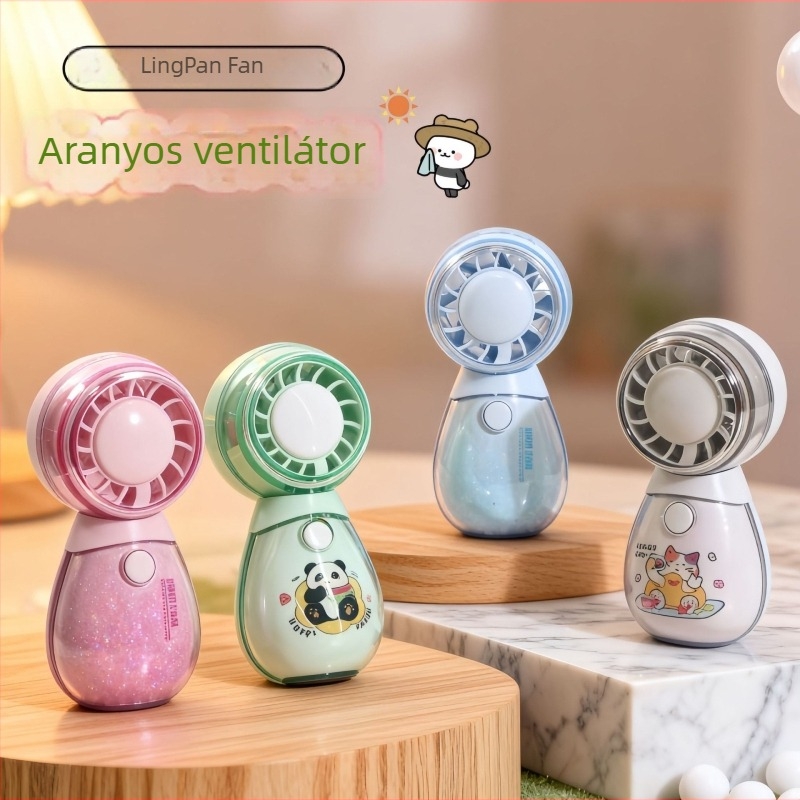 Kézi USB-újratölthető mini ventilátor, hordozható, három sebesség, aranyos kerek állat alakban