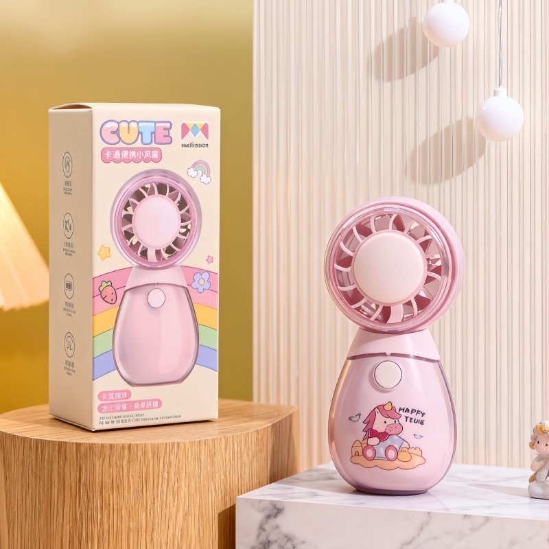 Kézi USB-újratölthető mini ventilátor, hordozható, három sebesség, aranyos kerek állat alakban