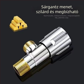 Réz anyagú, vastagított szögletes szelep forró és hideg vízhez, háztartási fürdőszobai bojlerhez, egy bemenet, két kimenet, 1/2 hüvelykes menet.