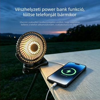 USB-s csíptetős asztali ventilátor mágneses éjjeli lámpával, kompakt 4 az 1-ben