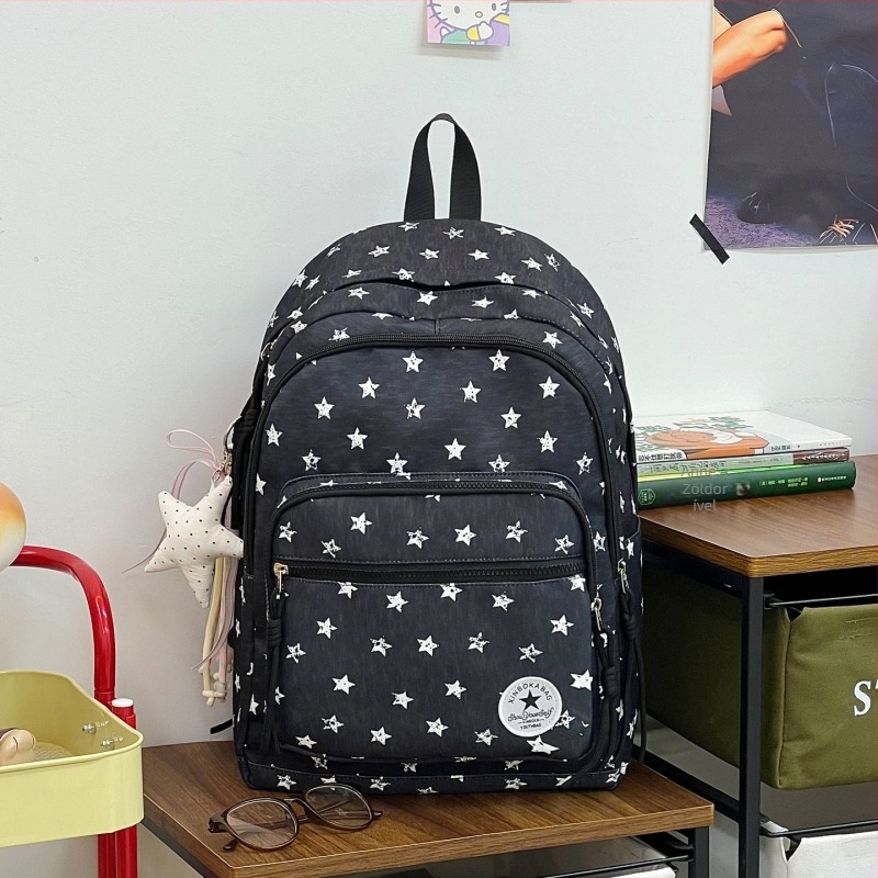 Uniszex iskolai hátizsák koreai stílusú casual minimalist dizájn, nylon vízálló, csillagos mintával