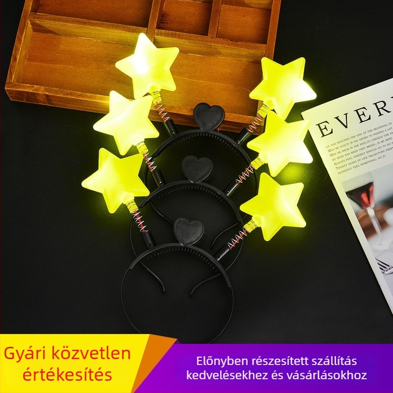 Sárga ötágú csillag hajgumi és világító pálca — fénylő fejékszer gyerekek előadásokhoz