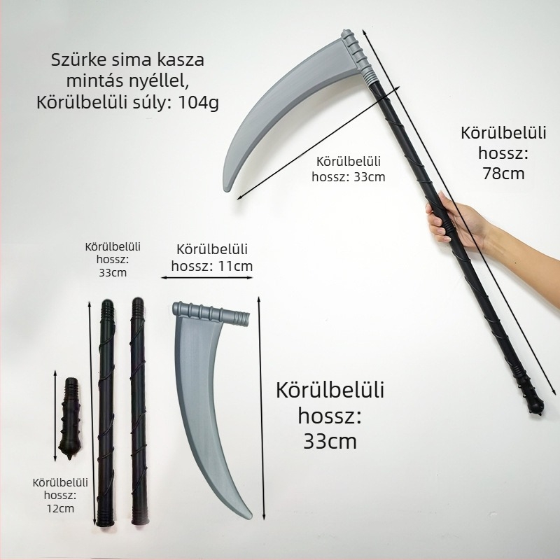 Halloween smink és jelmez rekvizítum: háromrészes pálca, ősi fegyver, kellék filmhez és TV-hez, halálsarló, műanyag