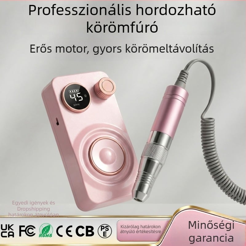 Körömpolírozó gép szalonokhoz és otthoni használatra, elektromos körömcsiszoló a körmök és a holt bőr eltávolításához, újratölthető manikűr eszköz