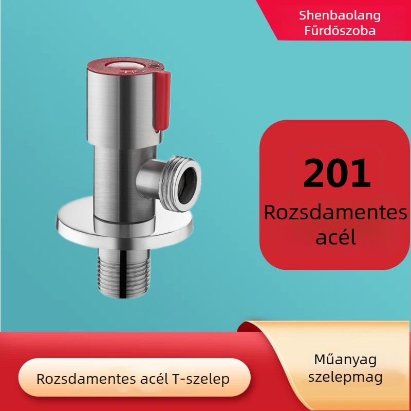 304 rozsdamentes acélból készült szögletes szelep rézmaggal, 1/2 hüvelykes, forró és hideg vízhez, WC-hez és bojlerhez.
