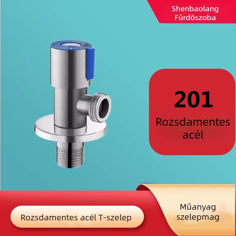304 rozsdamentes acélból készült szögletes szelep rézmaggal, 1/2 hüvelykes, forró és hideg vízhez, WC-hez és bojlerhez.