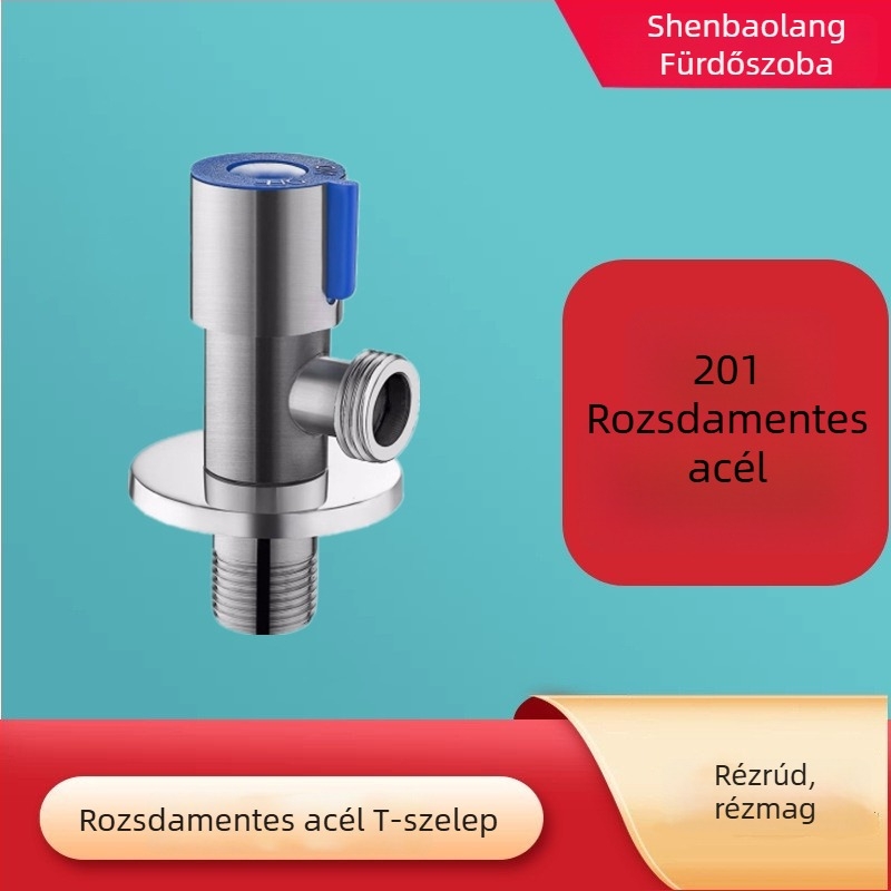 304 rozsdamentes acélból készült szögletes szelep rézmaggal, 1/2 hüvelykes, forró és hideg vízhez, WC-hez és bojlerhez.