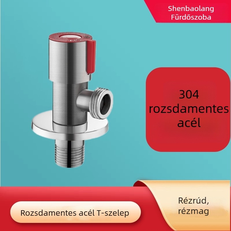 304 rozsdamentes acélból készült szögletes szelep rézmaggal, 1/2 hüvelykes, forró és hideg vízhez, WC-hez és bojlerhez.