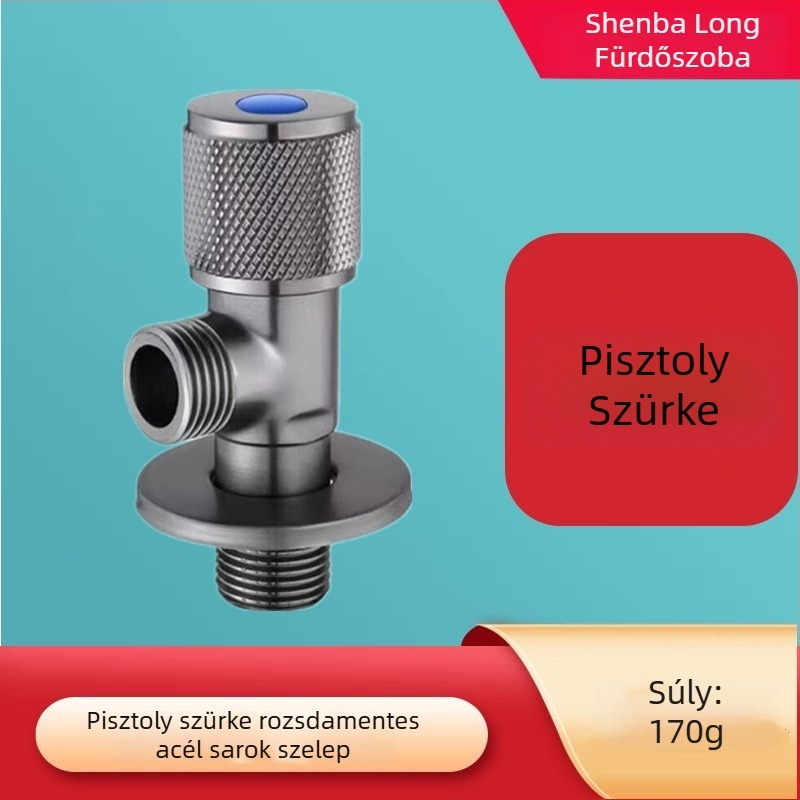 304 rozsdamentes acélból készült szögletes szelep rézmaggal, 1/2 hüvelykes, forró és hideg vízhez, WC-hez és bojlerhez.