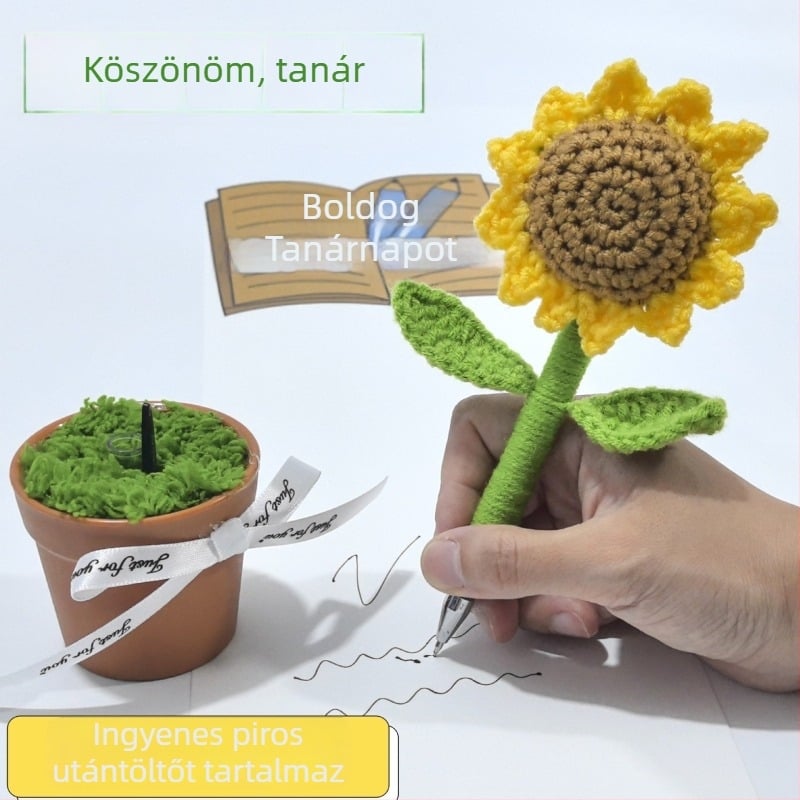 Iskolakezdési ajándékok tanároknak: kész csokrok, cserépben ültetett növények, horgolt napraforgók, tulipánok, rózsák és művirágok