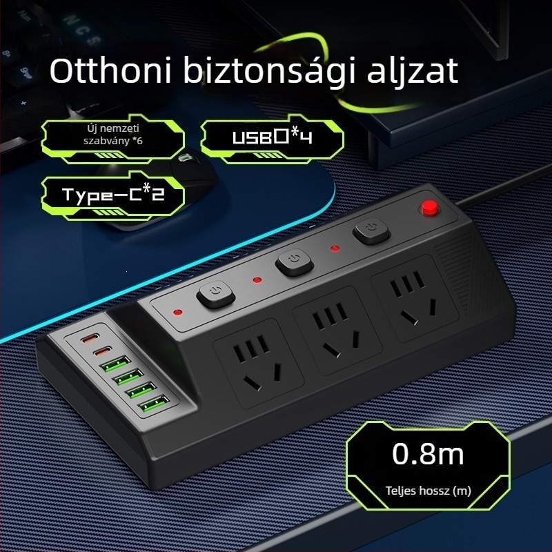 Többfunkciós USB-elosztó 4 USB-porttal és 2 Type-C porttal, asztali hosszabbító otthonra