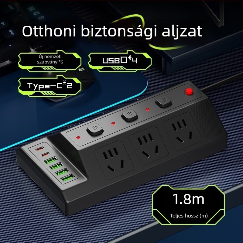 Többfunkciós USB-elosztó 4 USB-porttal és 2 Type-C porttal, asztali hosszabbító otthonra