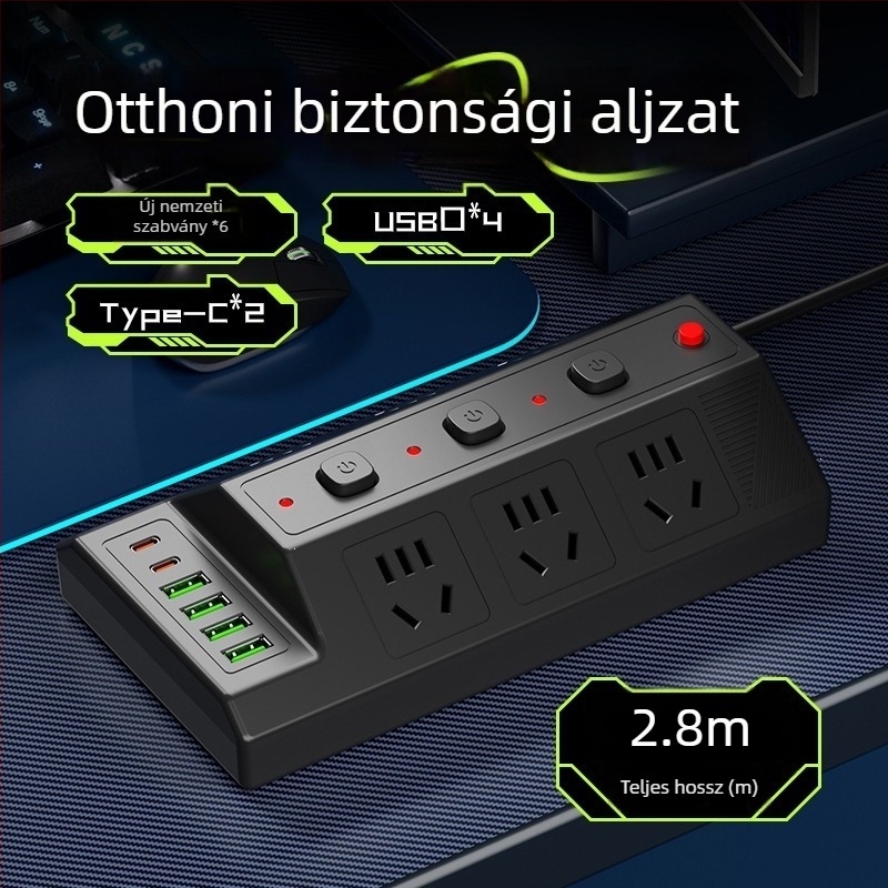 Többfunkciós USB-elosztó 4 USB-porttal és 2 Type-C porttal, asztali hosszabbító otthonra