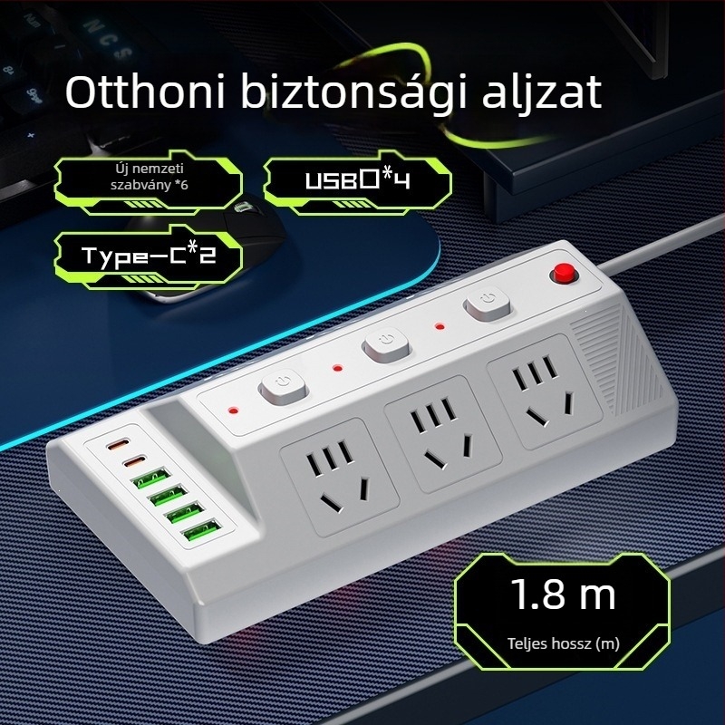 Többfunkciós USB-elosztó 4 USB-porttal és 2 Type-C porttal, asztali hosszabbító otthonra