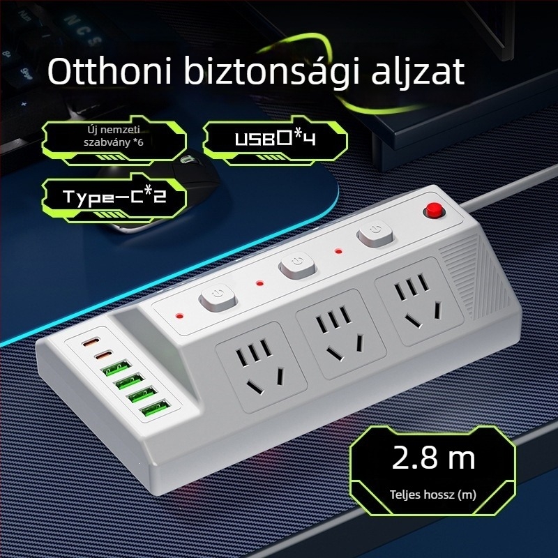 Többfunkciós USB-elosztó 4 USB-porttal és 2 Type-C porttal, asztali hosszabbító otthonra