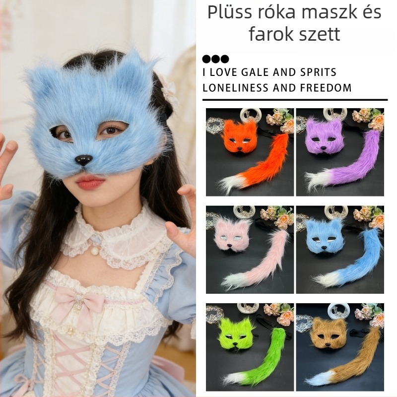 Maszk félarcú macska arccal – Halloween kellék, állati motívum, róka ihletésű