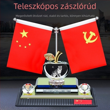 Autóhoz való kristály alma dísz, kis piros zászlóval, aromatartó, 12 kínai állatövi jegy