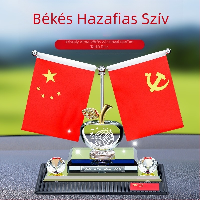 Autóhoz való kristály alma dísz, kis piros zászlóval, aromatartó, 12 kínai állatövi jegy