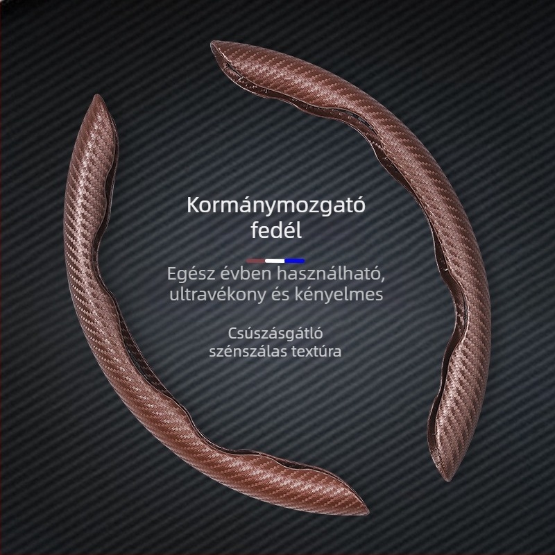 Karbon mintázatú kormánykerék-huzat, ultra vékony, csúszásmentes, négyévszakos univerzális, D-formájú, izzadságot felszívó belső autó kiegészítő