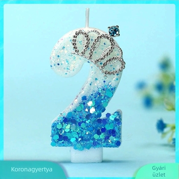 Kék korona-diamanta gyertya készlet DIY születésnapi torta dekorációhoz, számok 0–9