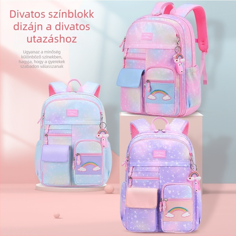 Általános iskolás lányoknak szóló hátizsák, hercegnő stílus, aranyos és lazább, gradient színű Oxford anyagból készült