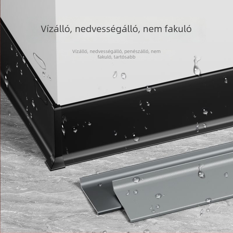 Kétoldalas csatolású alumínium lábazati profil beépített fém falpanellel