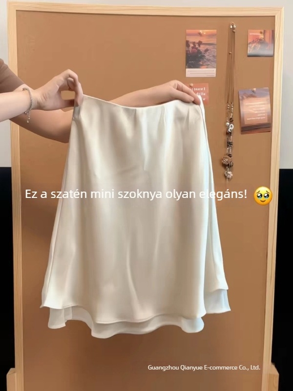 2026 női satin A-vonal midi szoknya, karcsúsított fazon, sokoldalú és elegáns