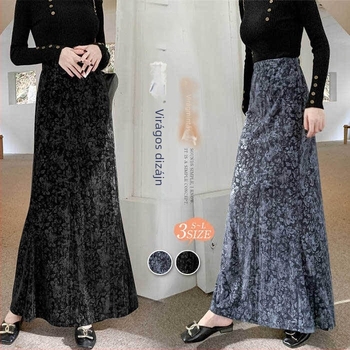 Őszi–téli új mintás velúr fishtail midi szoknya, magas derék, karcsúsító esés, japán-koreai stílus