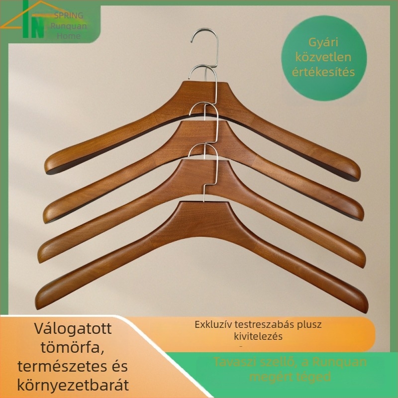 Tömörfa vállú ruhakasztó, otthoni használatra, csúszásmentes és varrat nélküli, ruhákhoz és prémes darabokhoz, szállodák és vendégházak számára.