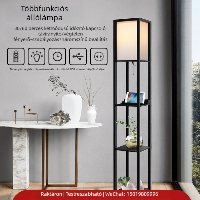 Moderne, minimalistikus állólámpa beépített tárolópolccal, nappaliba, dolgozószobába és hálószobába