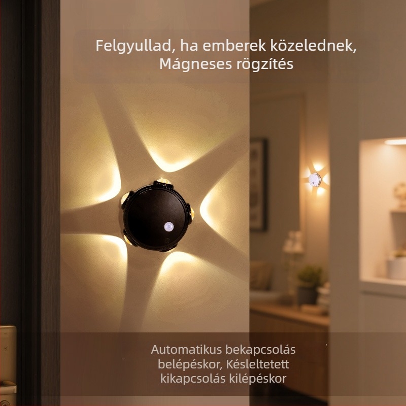 Mozgásérzékelős falilámpa mágneses rögzítéssel, újratölthető LED éjjeli fény
