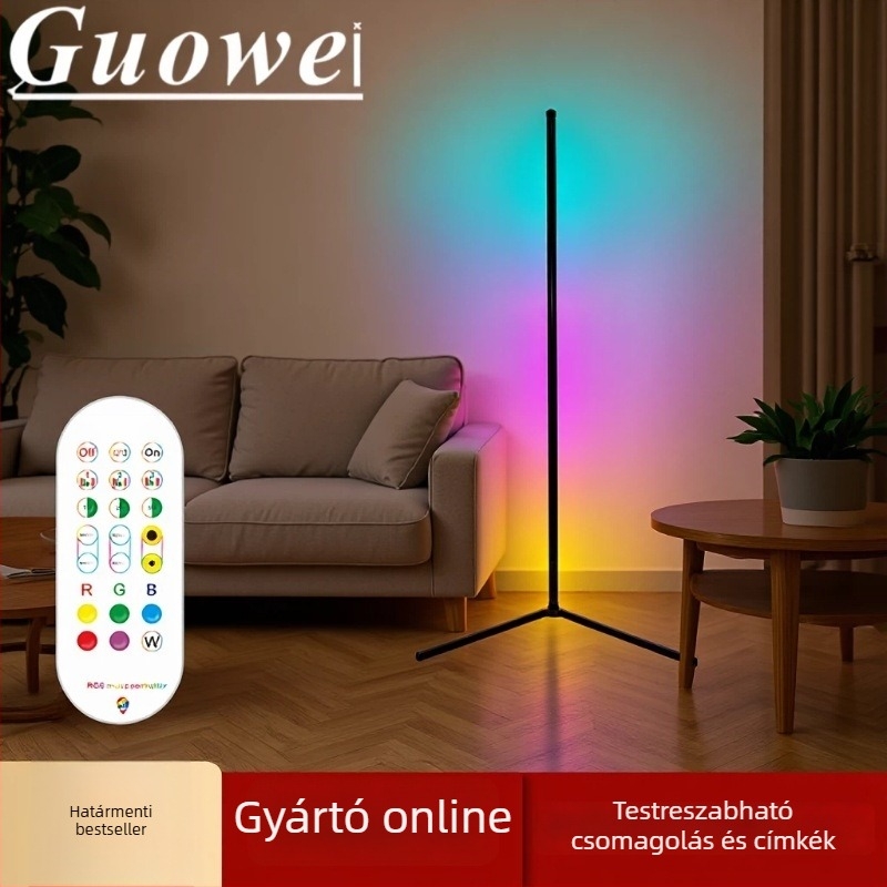 5V saroklámpa padlóra, színes ritmikus világítással, plug‑and‑play, magassága állítható, ambient LED megvilágítás Bluetooth-alkalmazás vezérléssel