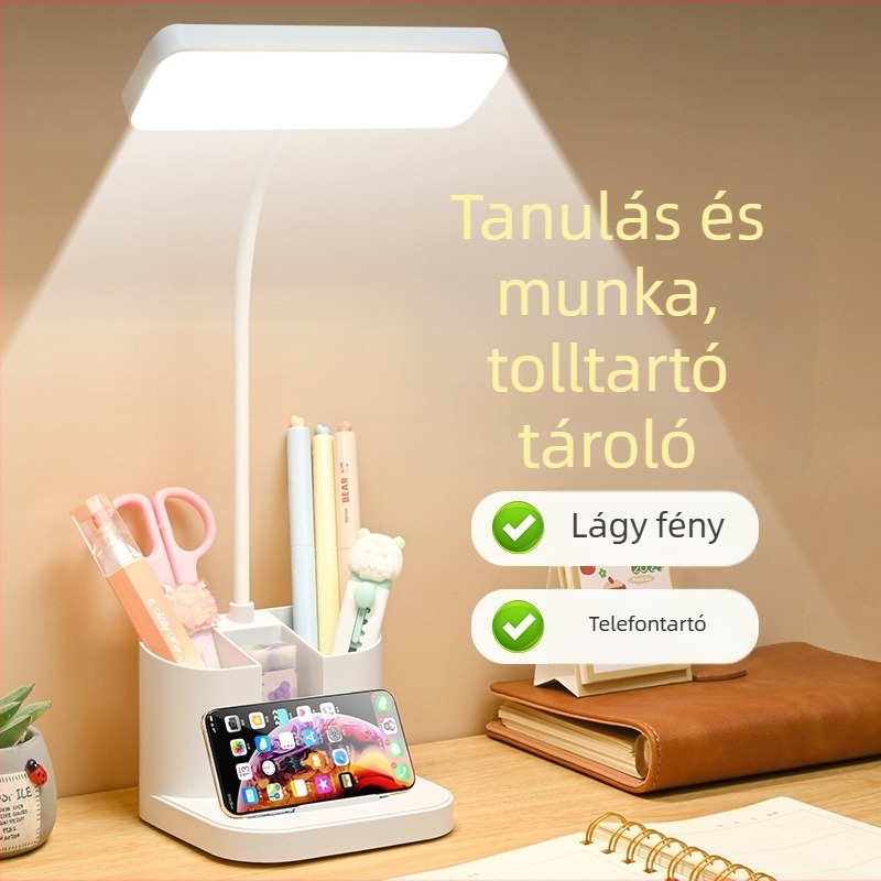 Szemvédő LED asztali lámpa, kompakt, újratölthető tanulólámpa kollégiumhoz és hálószobába, érintéses vezérlésű olvasólámpa