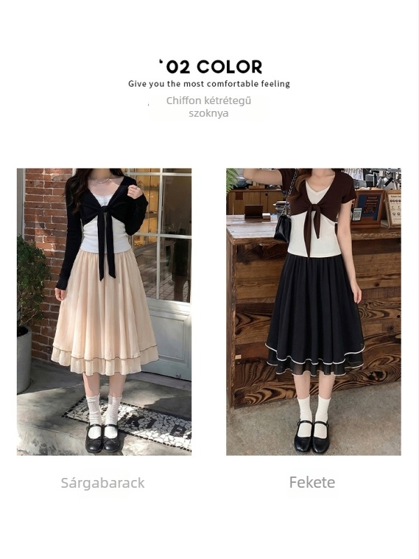 Francia stílusú édes hálószoknya lányoknak, nyári magas derekú A-vonalú midi szoknya, dupla rétegű chiffon, folyós és elegáns
