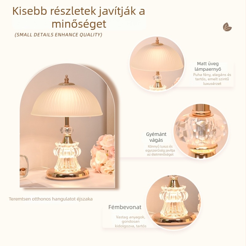  Kristályos éjjeli lámpa vasból, nordic stílusban, hangulatos éjszakai fény a fő hálószobához